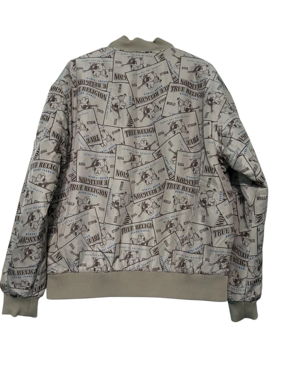 True Religion Aviator SRS AOP Bomber Jacket Men’s Size M Beige All Over Prin